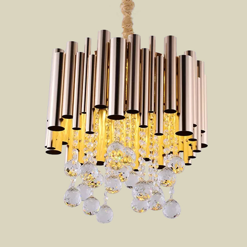 Slim Tube Metal Chandelier Light Fixture Modernist 6 Lights Gold/Rose Red Finish Pendulum Lamp with Crystal Ball Deco Clearhalo 'Ceiling Lights' 'Chandeliers' 'Modern Chandeliers' 'Modern' Lighting' 898295