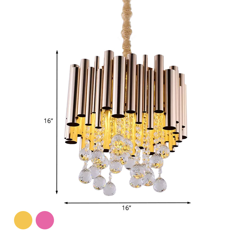 Slim Tube Metal Chandelier Light Fixture Modernist 6 Lights Gold/Rose Red Finish Pendulum Lamp with Crystal Ball Deco Clearhalo 'Ceiling Lights' 'Chandeliers' 'Modern Chandeliers' 'Modern' Lighting' 898296