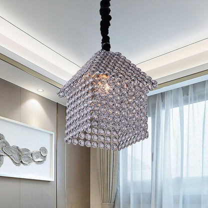 House Shaped Hanging Light Kit Modern Crystal Encrusted 3 Heads Chrome Finish Pendant Chandelier Chrome Clearhalo 'Ceiling Lights' 'Chandeliers' 'Modern Chandeliers' 'Modern' Lighting' 898305