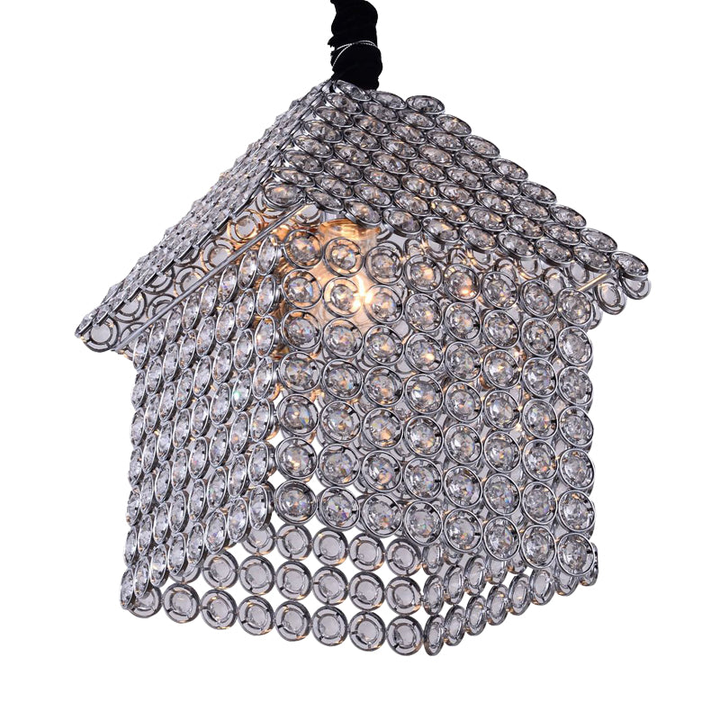 House Shaped Hanging Light Kit Modern Crystal Encrusted 3 Heads Chrome Finish Pendant Chandelier Clearhalo 'Ceiling Lights' 'Chandeliers' 'Modern Chandeliers' 'Modern' Lighting' 898306