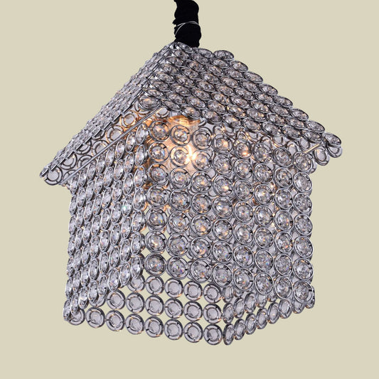 House Shaped Hanging Light Kit Modern Crystal Encrusted 3 Heads Chrome Finish Pendant Chandelier Clearhalo 'Ceiling Lights' 'Chandeliers' 'Modern Chandeliers' 'Modern' Lighting' 898307