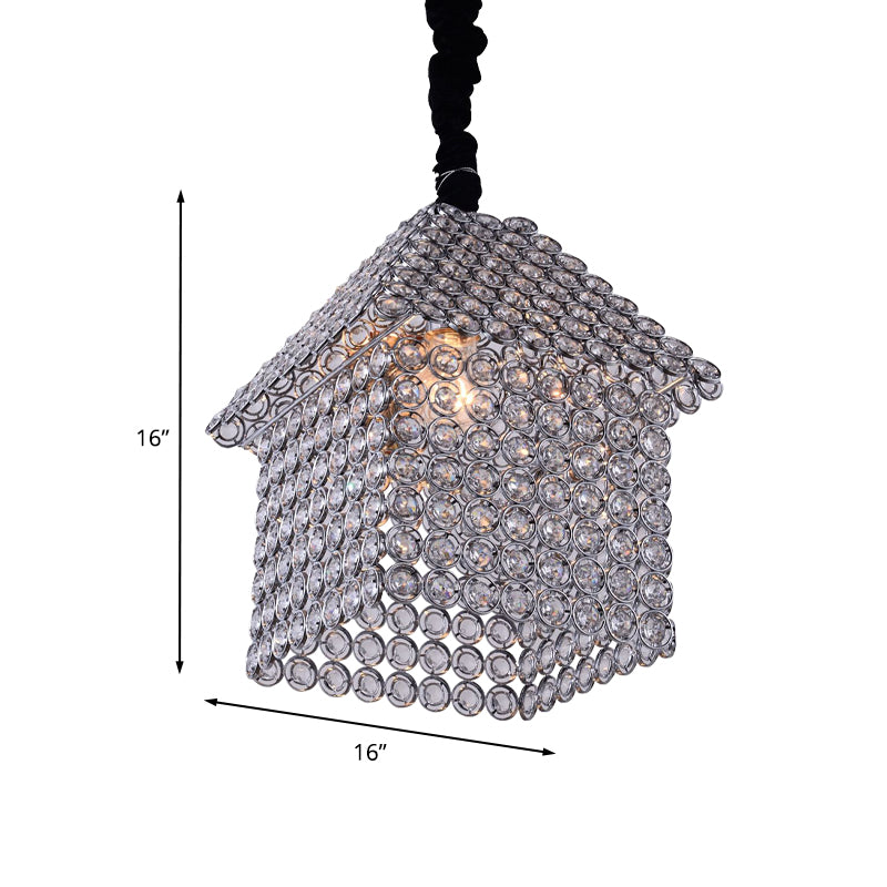 House Shaped Hanging Light Kit Modern Crystal Encrusted 3 Heads Chrome Finish Pendant Chandelier Clearhalo 'Ceiling Lights' 'Chandeliers' 'Modern Chandeliers' 'Modern' Lighting' 898308