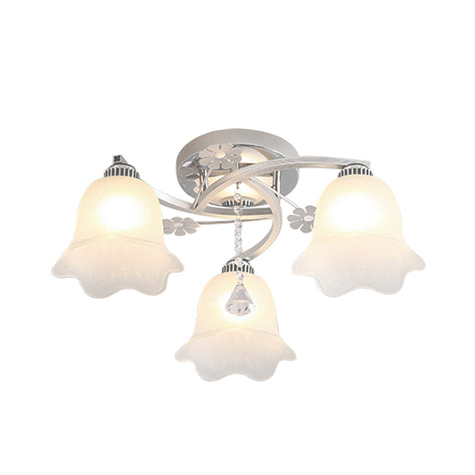 3 Bulbs Bedroom Semi Flush Modernist Chrome Finish Spiral Flush Mount with Lotus Opal Glass Shade Clearhalo 'Ceiling Lights' 'Close To Ceiling Lights' 'Close to ceiling' 'Glass shade' 'Glass' 'Semi-flushmount' Lighting' 898323