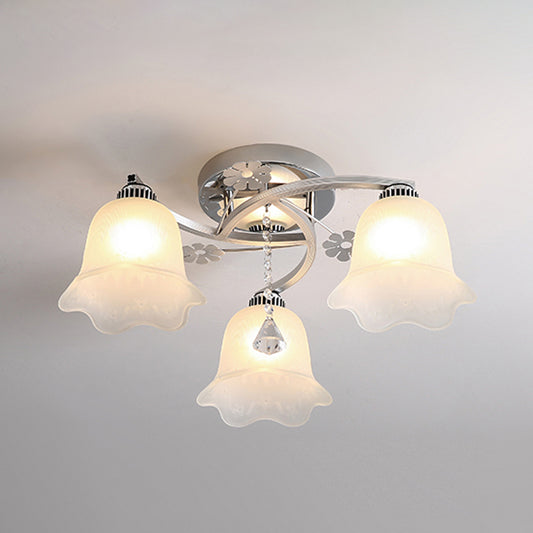 3 Bulbs Bedroom Semi Flush Modernist Chrome Finish Spiral Flush Mount with Lotus Opal Glass Shade Clearhalo 'Ceiling Lights' 'Close To Ceiling Lights' 'Close to ceiling' 'Glass shade' 'Glass' 'Semi-flushmount' Lighting' 898324