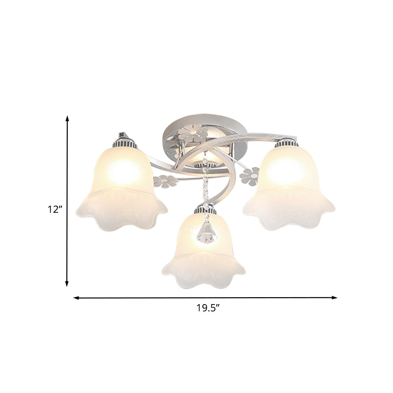 3 Bulbs Bedroom Semi Flush Modernist Chrome Finish Spiral Flush Mount with Lotus Opal Glass Shade Clearhalo 'Ceiling Lights' 'Close To Ceiling Lights' 'Close to ceiling' 'Glass shade' 'Glass' 'Semi-flushmount' Lighting' 898325