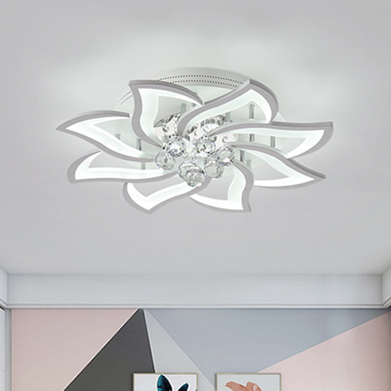 Floral Shaped Bedroom Semi Flush Lamp Acrylic LED Modern Flush Mounted Light with Crystal Orb Deco White Clearhalo 'Ceiling Lights' 'Close To Ceiling Lights' 'Close to ceiling' 'Semi-flushmount' Lighting' 898338