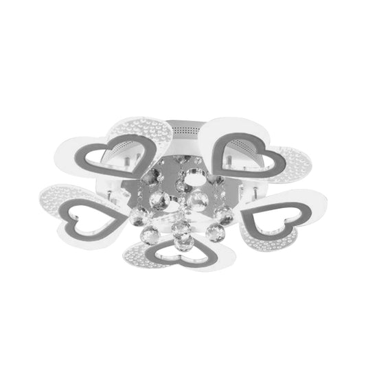 Modern Loving Heart Flush Ceiling Light Acrylic LED Bedroom Semi Flush Lamp Fixture in White with Crystal Ball Decor Clearhalo 'Ceiling Lights' 'Close To Ceiling Lights' 'Close to ceiling' 'Semi-flushmount' Lighting' 898344
