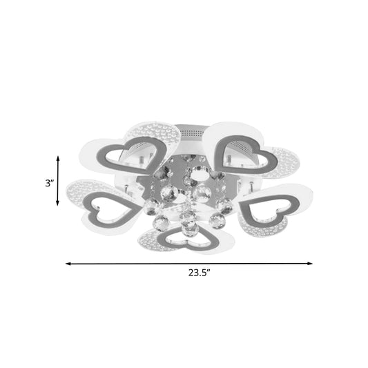 Modern Loving Heart Flush Ceiling Light Acrylic LED Bedroom Semi Flush Lamp Fixture in White with Crystal Ball Decor Clearhalo 'Ceiling Lights' 'Close To Ceiling Lights' 'Close to ceiling' 'Semi-flushmount' Lighting' 898345