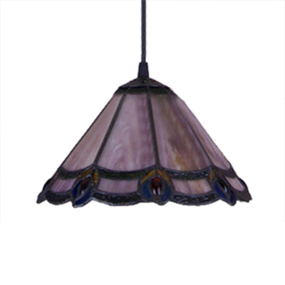 Purple Glass Cone Suspension Light Loft Tiffany 1 Light Pendant Lighting for Living Room Clearhalo 'Ceiling Lights' 'Industrial' 'Island Lights' 'Middle Century Pendants' 'Pendant Lights' 'Pendants' 'Tiffany close to ceiling' 'Tiffany Pendants' 'Tiffany' Lighting' 89835