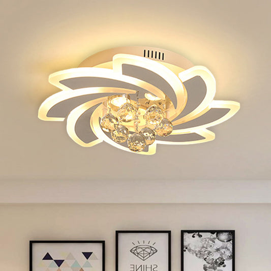 Crystal Ball Shape Semi Flushmount with Windmill Design Modern LED Ceiling Mounted Light in White Clearhalo 'Ceiling Lights' 'Close To Ceiling Lights' 'Close to ceiling' 'Semi-flushmount' Lighting' 898351
