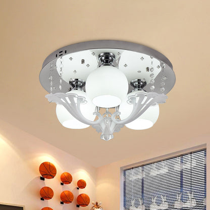 3 Bulbs Bedroom Flushmount Modernist Chrome Flush Mount Fixture with Globe White Frosted Glass Shade White Clearhalo 'Ceiling Lights' 'Close To Ceiling Lights' 'Close to ceiling' 'Flush mount' Lighting' 898414
