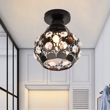 Crystal-Encrusted Globe Flush Lighting Modern 1 Light Black Finish Flush Lamp for Corridor Black Clearhalo 'Ceiling Lights' 'Close To Ceiling Lights' 'Close to ceiling' 'Flush mount' Lighting' 898422