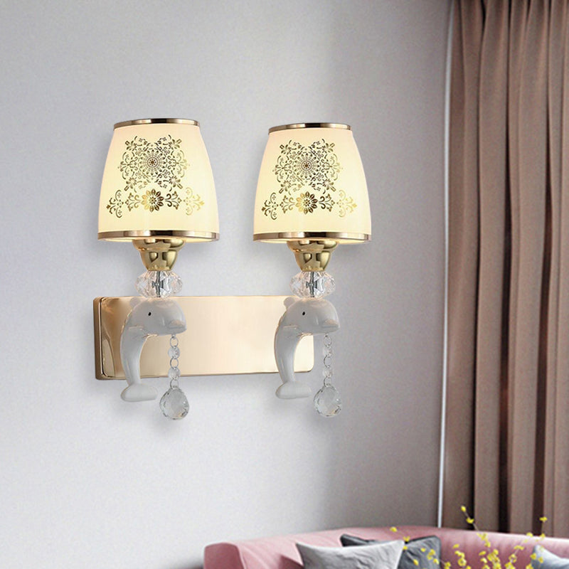Trapezoid Opal Glass Shade Wall Sconce Modern 1/2-Light Gold Finish Wall Mount Lamp Fixture Clearhalo 'Modern wall lights' 'Modern' 'Wall Lamps & Sconces' 'Wall Lights' Lighting' 898439