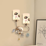 Cylinder Wall Lamp Modernism Lotus Painted Glass 2-Head Gold Finish Wall Light Sconce with Pull Chain Clearhalo 'Modern wall lights' 'Modern' 'Wall Lamps & Sconces' 'Wall Lights' Lighting' 898465
