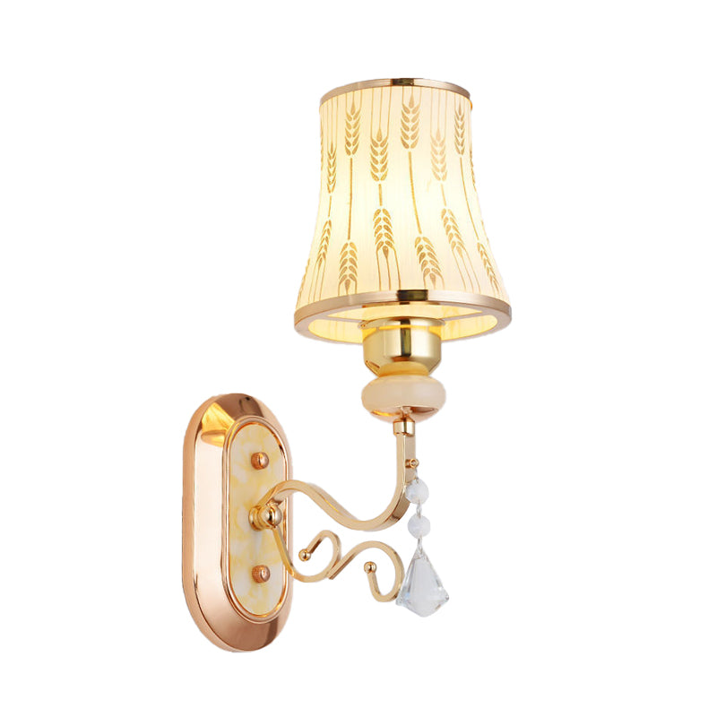 Arc Wheat Patterned Glass Wall Mount Light Modernism 1-Bulb Gold Finish Wall Lamp Fixture Clearhalo 'Modern wall lights' 'Modern' 'Wall Lamps & Sconces' 'Wall Lights' Lighting' 898469