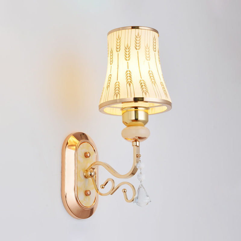 Arc Wheat Patterned Glass Wall Mount Light Modernism 1-Bulb Gold Finish Wall Lamp Fixture Clearhalo 'Modern wall lights' 'Modern' 'Wall Lamps & Sconces' 'Wall Lights' Lighting' 898470