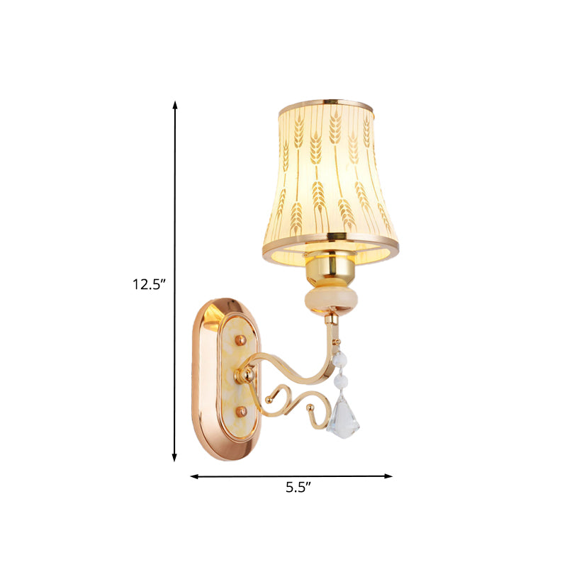 Arc Wheat Patterned Glass Wall Mount Light Modernism 1-Bulb Gold Finish Wall Lamp Fixture Clearhalo 'Modern wall lights' 'Modern' 'Wall Lamps & Sconces' 'Wall Lights' Lighting' 898471