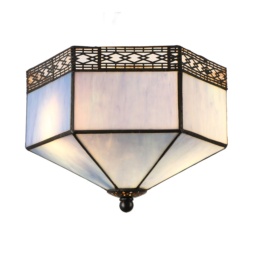 Blue Ceiling Light for Bedroom 2 Lights Tiffany Flush Mount Light Fixture with Art Glass Geometric Shade Blue Clearhalo 'Ceiling Lights' 'Close To Ceiling Lights' 'Close to ceiling' 'Flush mount' Lighting' 89869