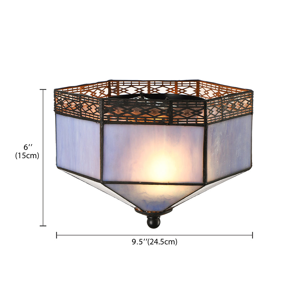 Blue Ceiling Light for Bedroom 2 Lights Tiffany Flush Mount Light Fixture with Art Glass Geometric Shade Clearhalo 'Ceiling Lights' 'Close To Ceiling Lights' 'Close to ceiling' 'Flush mount' Lighting' 89871