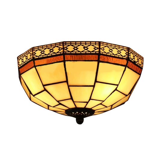 Bedroom Ceiling Lights Tiffany 2-Light Flush Mount Light Fixture in Beige with Art Glass Dome Shade Beige Clearhalo 'Ceiling Lights' 'Close To Ceiling Lights' 'Close to ceiling' 'Glass shade' 'Glass' 'Island Lights' 'Semi-flushmount' 'Tiffany close to ceiling' 'Tiffany' Lighting' 89902