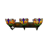 Stained Glass Dragonfly Wall Lamp Lodge Style 3 Lights Wall Sconce Lighting in Antique Brass Clearhalo 'Industrial' 'Middle century wall lights' 'Tiffany wall lights' 'Tiffany' 'Wall Lamps & Sconces' 'Wall Lights' Lighting' 89988
