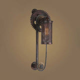 Dark Rust Wire Mesh Wall Lighting with Gear Decoration Farmhouse Style Iron 1 Light Restaurant Wall Mount Light Rust Clearhalo 'Art deco wall lights' 'Cast Iron' 'Glass' 'Industrial wall lights' 'Industrial' 'Middle century wall lights' 'Modern' 'Rustic wall lights' 'Tiffany' 'Traditional wall lights' 'Wall Lamps & Sconces' 'Wall Lights' Lighting' 90018