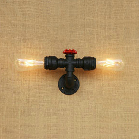 Matte Black 2 Bulbs Wall Mount Light Industrial Style Metallic Water Pipe Wall Lighting for Bedroom Black Clearhalo 'Art deco wall lights' 'Cast Iron' 'Glass' 'Industrial wall lights' 'Industrial' 'Middle century wall lights' 'Modern' 'Rustic wall lights' 'Tiffany' 'Traditional wall lights' 'Wall Lamps & Sconces' 'Wall Lights' Lighting' 90160