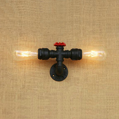 Matte Black 2 Bulbs Wall Mount Light Industrial Style Metallic Water Pipe Wall Lighting for Bedroom Black Clearhalo 'Art deco wall lights' 'Cast Iron' 'Glass' 'Industrial wall lights' 'Industrial' 'Middle century wall lights' 'Modern' 'Rustic wall lights' 'Tiffany' 'Traditional wall lights' 'Wall Lamps & Sconces' 'Wall Lights' Lighting' 90160