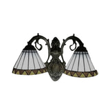 White Glass Cone Wall Sconce with Curved Arm 2 Lights Tiffany Wall Lighting in Brass Clearhalo 'Industrial' 'Middle century wall lights' 'Tiffany wall lights' 'Tiffany' 'Wall Lamps & Sconces' 'Wall Lights' Lighting' 90177