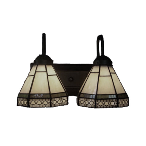 Beige Glass Cone Sconce Lighting Tiffany 2 Heads Black Wall Mounted Light for Living Room Clearhalo 'Industrial' 'Middle century wall lights' 'Tiffany wall lights' 'Tiffany' 'Wall Lamps & Sconces' 'Wall Lights' Lighting' 90181