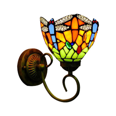 Stained Glass Dragonfly Wall Lamp Loft Style 1 Lights Wall Light Fixture for Bedroom Clearhalo 'Industrial' 'Middle century wall lights' 'Tiffany wall lights' 'Tiffany' 'Wall Lamps & Sconces' 'Wall Lights' Lighting' 90208