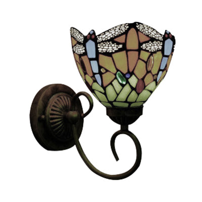 Stained Glass Dragonfly Wall Lamp Loft Style 1 Lights Wall Light Fixture for Bedroom Clearhalo 'Industrial' 'Middle century wall lights' 'Tiffany wall lights' 'Tiffany' 'Wall Lamps & Sconces' 'Wall Lights' Lighting' 90209