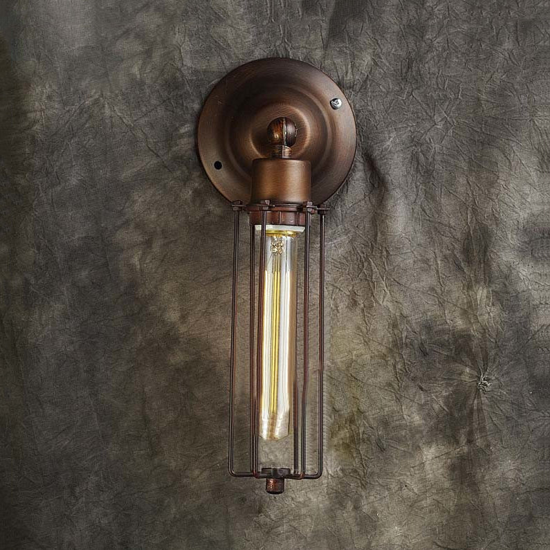 1/2/4-Light Cage Wall Sconce Lighting with Tube Shape Industrial Bronze Wrought Iron Wall Lamp for Dining Table Clearhalo 'Art deco wall lights' 'Cast Iron' 'Glass' 'Industrial wall lights' 'Industrial' 'Middle century wall lights' 'Modern' 'Rustic wall lights' 'Tiffany' 'Traditional wall lights' 'Wall Lamps & Sconces' 'Wall Lights' Lighting' 9024