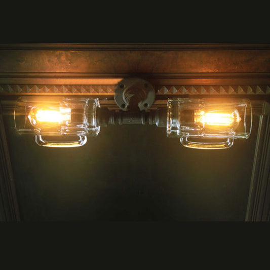Clear 2 Bulbs Wall Sconce Light Vintage Stylish Glass Beer Mug Wall Lighting Fixture for Bar Clear Clearhalo 'Cast Iron' 'Glass' 'Industrial wall lights' 'Industrial' 'Middle century wall lights' 'Modern' 'Tiffany' 'Traditional wall lights' 'Wall Lamps & Sconces' 'Wall Lights' Lighting' 90271