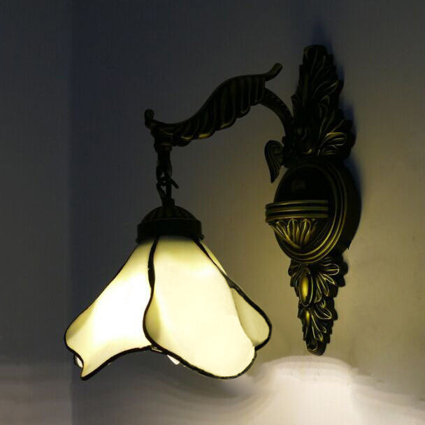Tiffany Petal Sconce Light Fixture 1 Head Ivory/Pink/Light Blue Wall Mounted Light for Bedroom Clearhalo 'Industrial' 'Middle century wall lights' 'Tiffany wall lights' 'Tiffany' 'Wall Lamps & Sconces' 'Wall Lights' Lighting' 90285