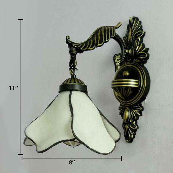 Tiffany Petal Sconce Light Fixture 1 Head Ivory/Pink/Light Blue Wall Mounted Light for Bedroom Clearhalo 'Industrial' 'Middle century wall lights' 'Tiffany wall lights' 'Tiffany' 'Wall Lamps & Sconces' 'Wall Lights' Lighting' 90288