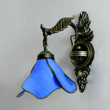 Tiffany Petal Sconce Light Fixture 1 Head Ivory/Pink/Light Blue Wall Mounted Light for Bedroom Dark Blue Clearhalo 'Industrial' 'Middle century wall lights' 'Tiffany wall lights' 'Tiffany' 'Wall Lamps & Sconces' 'Wall Lights' Lighting' 90289