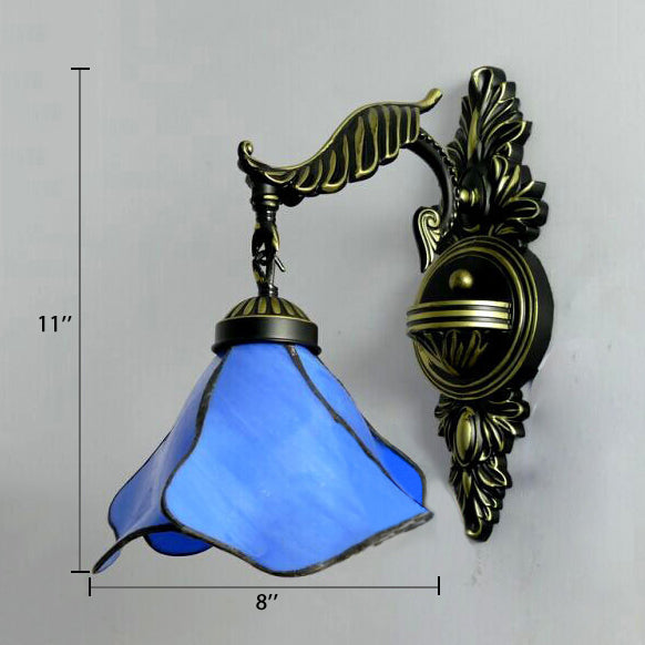 Tiffany Petal Sconce Light Fixture 1 Head Ivory/Pink/Light Blue Wall Mounted Light for Bedroom Clearhalo 'Industrial' 'Middle century wall lights' 'Tiffany wall lights' 'Tiffany' 'Wall Lamps & Sconces' 'Wall Lights' Lighting' 90291