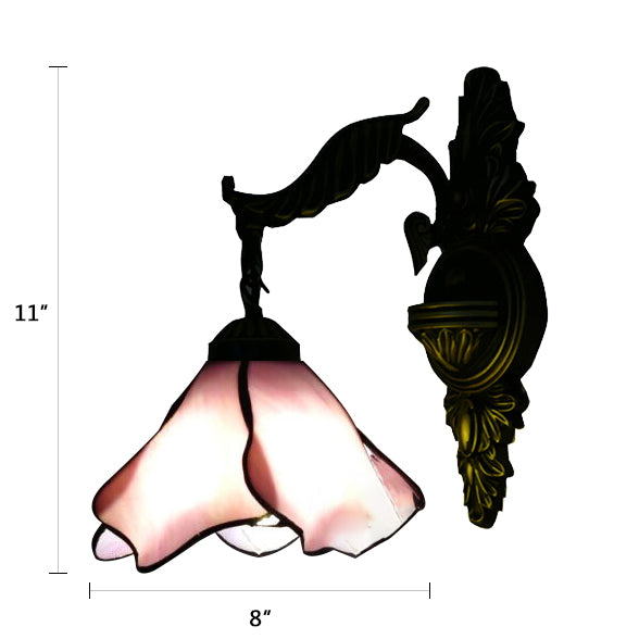 Tiffany Petal Sconce Light Fixture 1 Head Ivory/Pink/Light Blue Wall Mounted Light for Bedroom Clearhalo 'Industrial' 'Middle century wall lights' 'Tiffany wall lights' 'Tiffany' 'Wall Lamps & Sconces' 'Wall Lights' Lighting' 90298