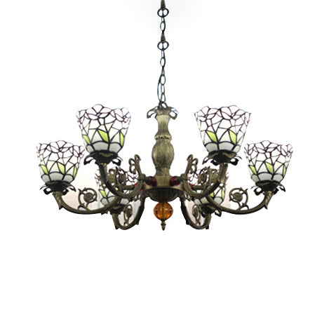 Tiffany Chandeliers for Dining Rooms 6 Lights Stained Glass Ceiling Pendant Lamp with Floral Shade Clearhalo 'Ceiling Lights' 'Chandeliers' 'Industrial' 'Middle Century Chandeliers' 'Pendant Lights' 'Tiffany Chandeliers' 'Tiffany close to ceiling' 'Tiffany' Lighting' 90324