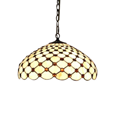 Tiffany Jeweled Down Pendant 2 Lights White Stained Glass Ceiling Suspension Lamp for Dining Room Clearhalo 'Ceiling Lights' 'Chandeliers' 'Industrial' 'Middle Century Pendants' 'Pendant Lights' 'Pendants' 'Tiffany close to ceiling' 'Tiffany Pendants' 'Tiffany' Lighting' 90369