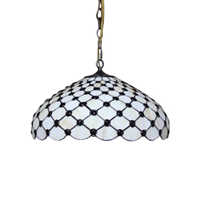 Tiffany Jeweled Down Pendant 2 Lights White Stained Glass Ceiling Suspension Lamp for Dining Room Clearhalo 'Ceiling Lights' 'Chandeliers' 'Industrial' 'Middle Century Pendants' 'Pendant Lights' 'Pendants' 'Tiffany close to ceiling' 'Tiffany Pendants' 'Tiffany' Lighting' 90370