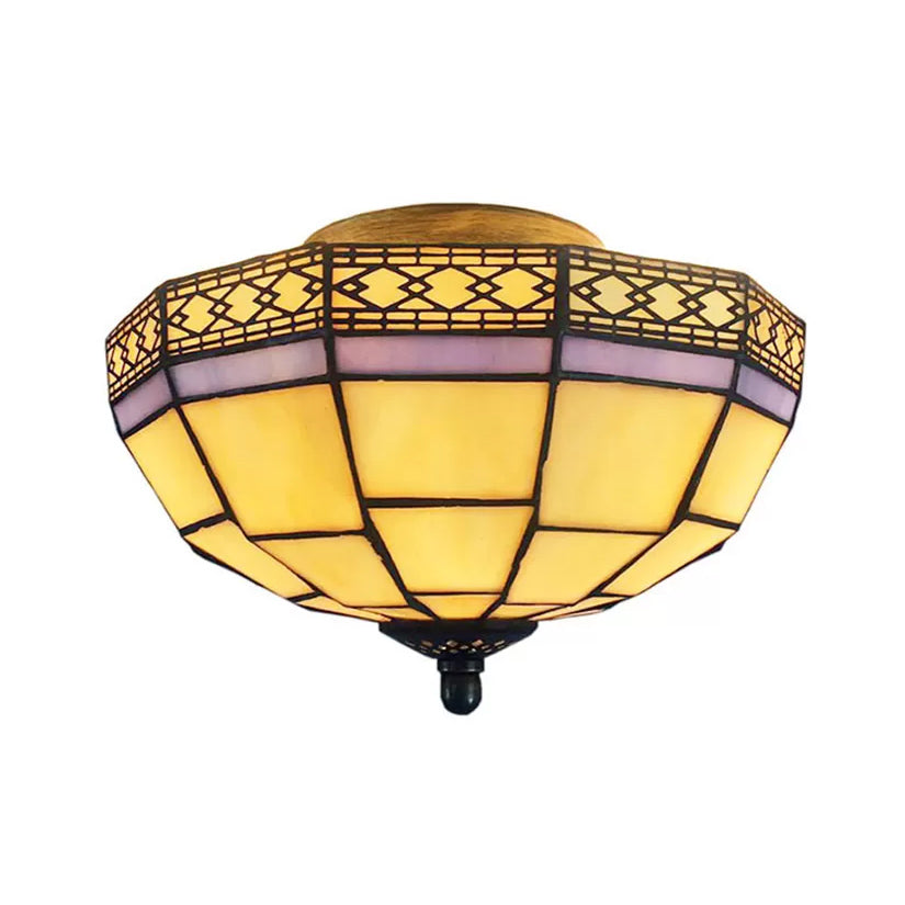 Mission Ceiling Light, Tiffany Style Semi Flush Mount Light with Stained Glass Geometric Shade Clearhalo 'Ceiling Lights' 'Close To Ceiling Lights' 'Close to ceiling' 'Glass shade' 'Glass' 'Semi-flushmount' 'Tiffany close to ceiling' 'Tiffany' Lighting' 90411