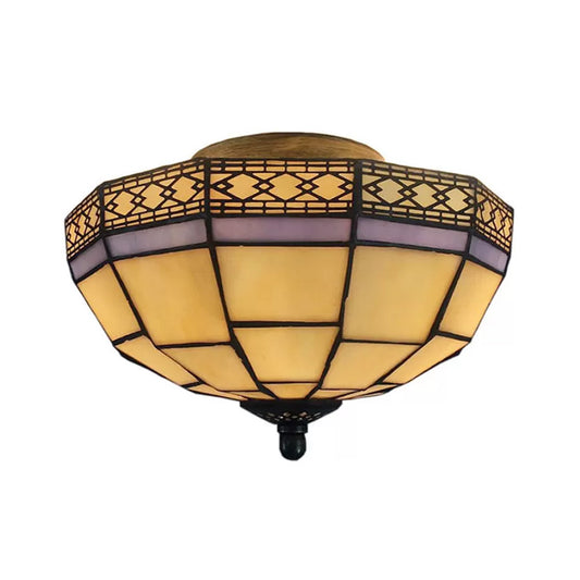 Mission Ceiling Light, Tiffany Style Semi Flush Mount Light with Stained Glass Geometric Shade Clearhalo 'Ceiling Lights' 'Close To Ceiling Lights' 'Close to ceiling' 'Glass shade' 'Glass' 'Semi-flushmount' 'Tiffany close to ceiling' 'Tiffany' Lighting' 90412
