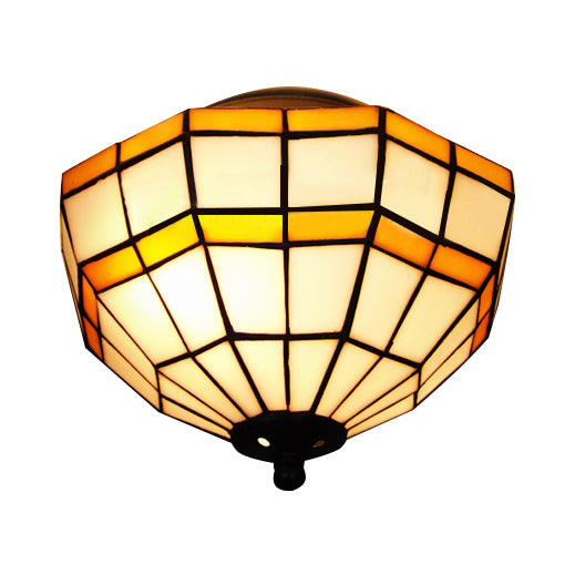 Mission Ceiling Light, Tiffany Style Semi Flush Mount Light with Stained Glass Geometric Shade Yellow Clearhalo 'Ceiling Lights' 'Close To Ceiling Lights' 'Close to ceiling' 'Glass shade' 'Glass' 'Semi-flushmount' 'Tiffany close to ceiling' 'Tiffany' Lighting' 90417