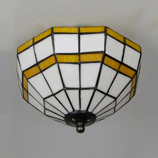 Mission Ceiling Light, Tiffany Style Semi Flush Mount Light with Stained Glass Geometric Shade Clearhalo 'Ceiling Lights' 'Close To Ceiling Lights' 'Close to ceiling' 'Glass shade' 'Glass' 'Semi-flushmount' 'Tiffany close to ceiling' 'Tiffany' Lighting' 90418
