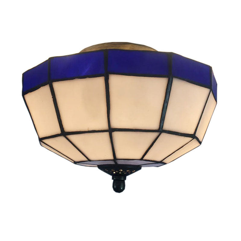 Mission Ceiling Light, Tiffany Style Semi Flush Mount Light with Stained Glass Geometric Shade Clearhalo 'Ceiling Lights' 'Close To Ceiling Lights' 'Close to ceiling' 'Glass shade' 'Glass' 'Semi-flushmount' 'Tiffany close to ceiling' 'Tiffany' Lighting' 90420