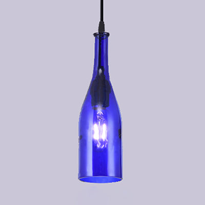 Bottle Glass Pendant Light Fixture Farmhouse 1 Bulb Living Room Ceiling Light Fixture in Brown/Yellow Dark Blue Clearhalo 'Ceiling Lights' 'Chandeliers' 'Close To Ceiling Lights' 'Glass shade' 'Glass' 'Industrial Pendants' 'Industrial' 'Middle Century Pendants' 'Pendant Lights' 'Pendants' 'Tiffany' Lighting' 90461