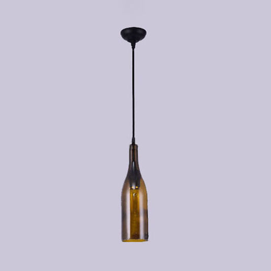 Bottle Glass Pendant Light Fixture Farmhouse 1 Bulb Living Room Ceiling Light Fixture in Brown/Yellow Clearhalo 'Ceiling Lights' 'Chandeliers' 'Close To Ceiling Lights' 'Glass shade' 'Glass' 'Industrial Pendants' 'Industrial' 'Middle Century Pendants' 'Pendant Lights' 'Pendants' 'Tiffany' Lighting' 90464