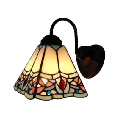 Stained Glass Flower Wall Light Fixture Tiffany 1 Head White/Black/Sky Blue Sconce Light for Living Room Clearhalo 'Industrial' 'Middle century wall lights' 'Tiffany wall lights' 'Tiffany' 'Wall Lamps & Sconces' 'Wall Lights' Lighting' 90487